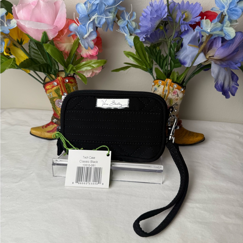 Nwt Vera Bradley Classic Black Quilted Tech Case Retired Pattern